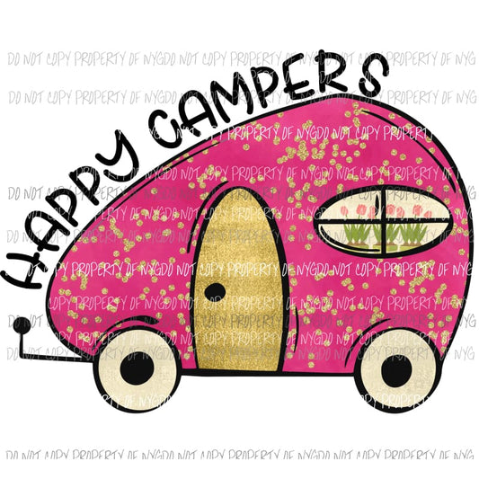 Happy Campers PINK Sublimation transfers Heat Transfer