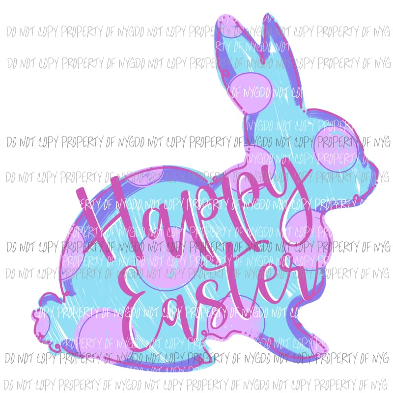 Happy Easter Bunny blue purple polka dots Sublimation transfers Heat Transfer