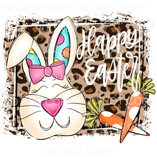 Happy Easter Bunny Carrots Leopard Background Sublimation 