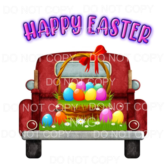 Happy Easter Red Vintage Truck Easter Basket Eggs 