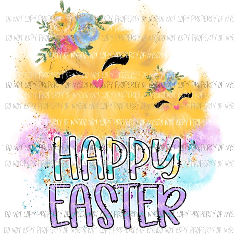 Happy Easter yellow chicks flowers watercolor Sublimation transfers Heat Transfer