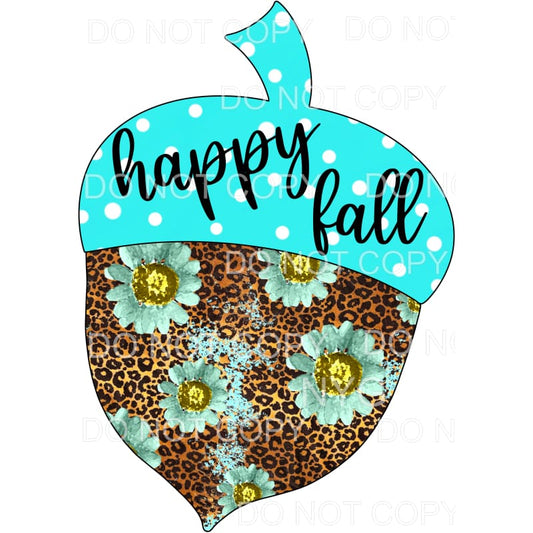 Happy Fall Acorn Teal Polka Dots Sunflowers Leopard 
