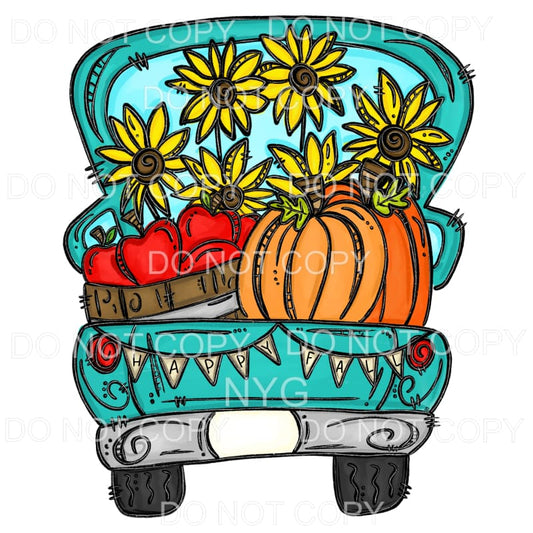 Happy Fall Truck Pumpkins Sunflowers Apples Sublimation 