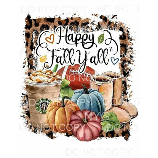 Happy Fall Y’all Iced Coffee Football Pumpkins Leopard 