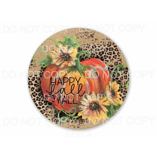 Happy Fall Y’all Pumpkin Sunflowers Watercolor Leopard 