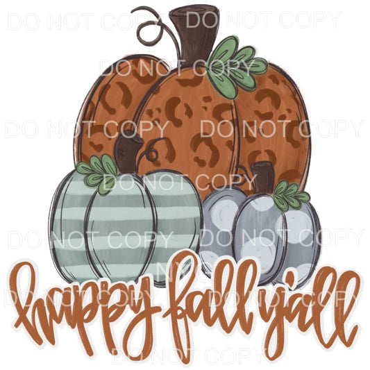 Happy Fall Y’all Pumpkins Trio Brown Leopard Grey Stripes 