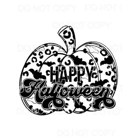 Happy Halloween Black Bats Leopard Pumpkin #323 Sublimation 