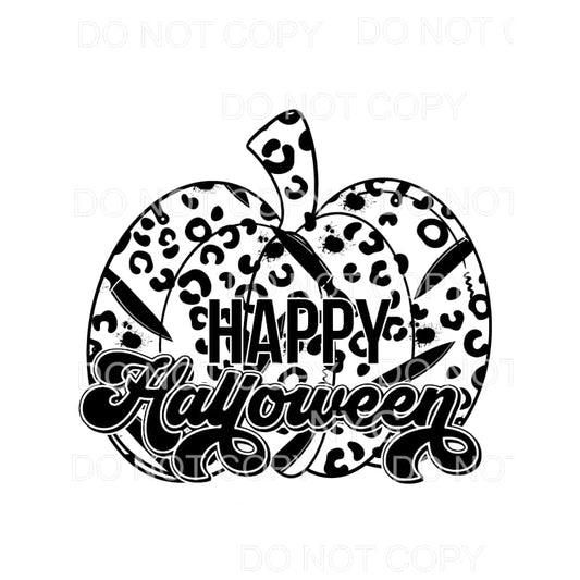 Happy Halloween Black Knives Blood Splatter Leopard Pumpkin 