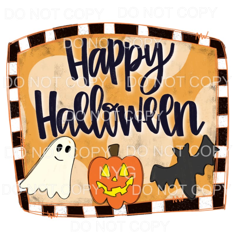 Happy Halloween Ghost Pumpkin Bat Orange Polka Dot 