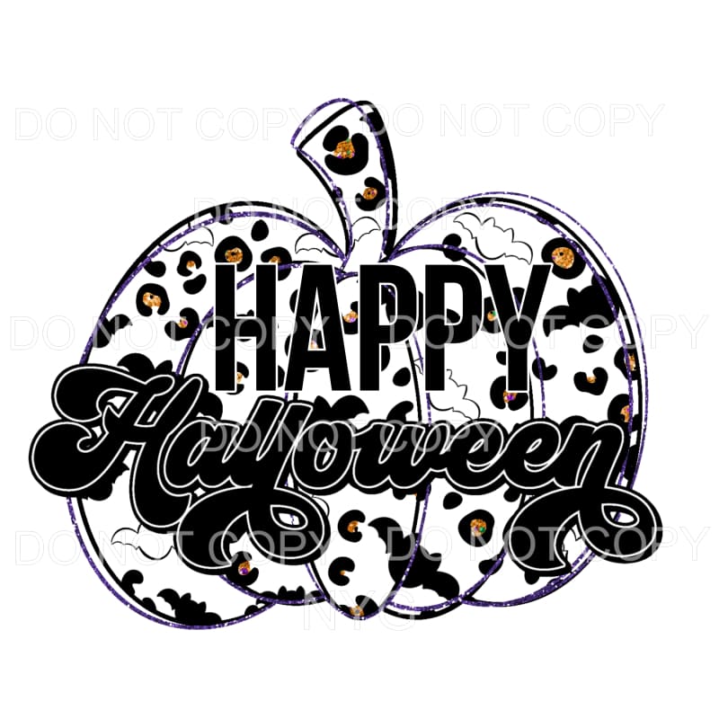 Happy Halloween Gold Purple Leopard Pumpkin Black Bats #166 
