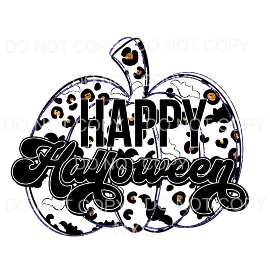 Happy Halloween Gold Purple Leopard Pumpkin Black Bats #166 