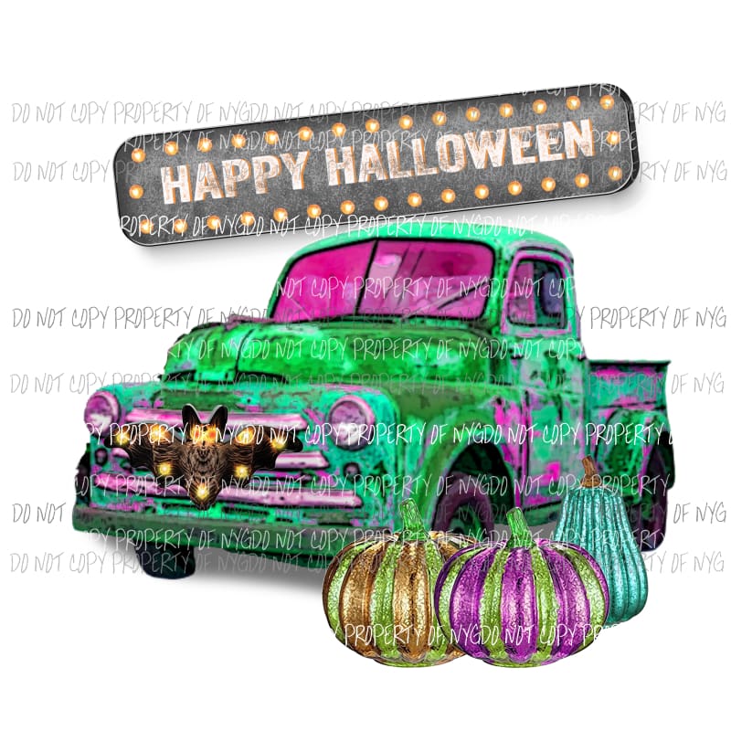 Happy Halloween Old Truck Neon Pumpkins Sublimation transfers Heat Transfer