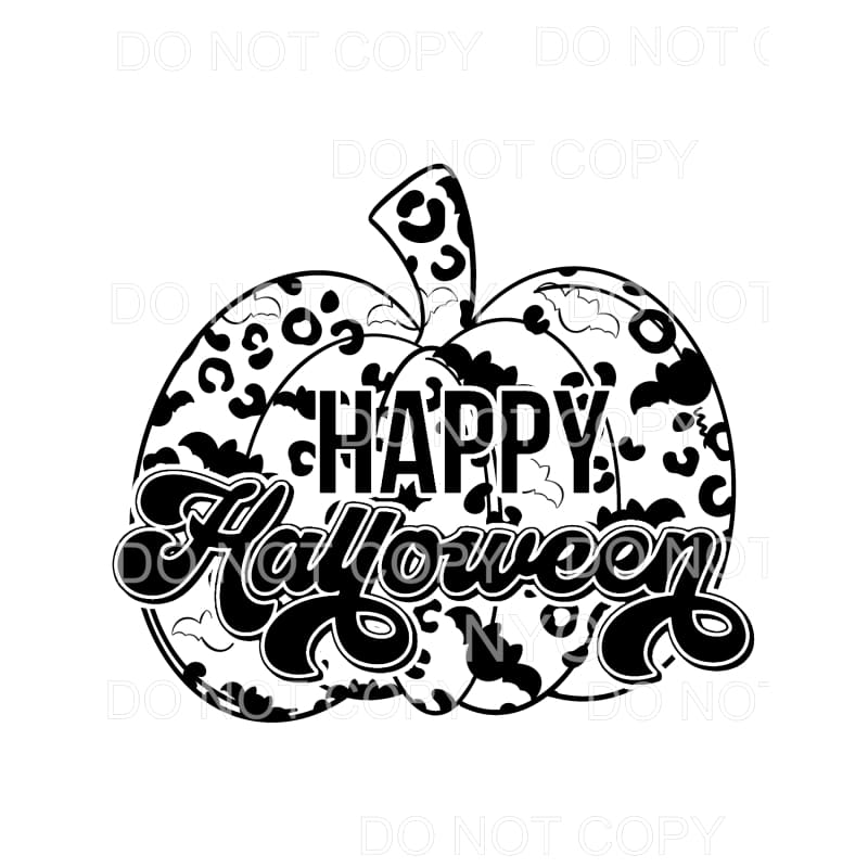 Happy Halloween Shadowed Letters Black Bats Leopard Pumpkin 
