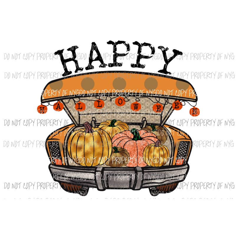 Happy Halloween trunk filled with pumpkins Sublimation transfers Heat Transfer