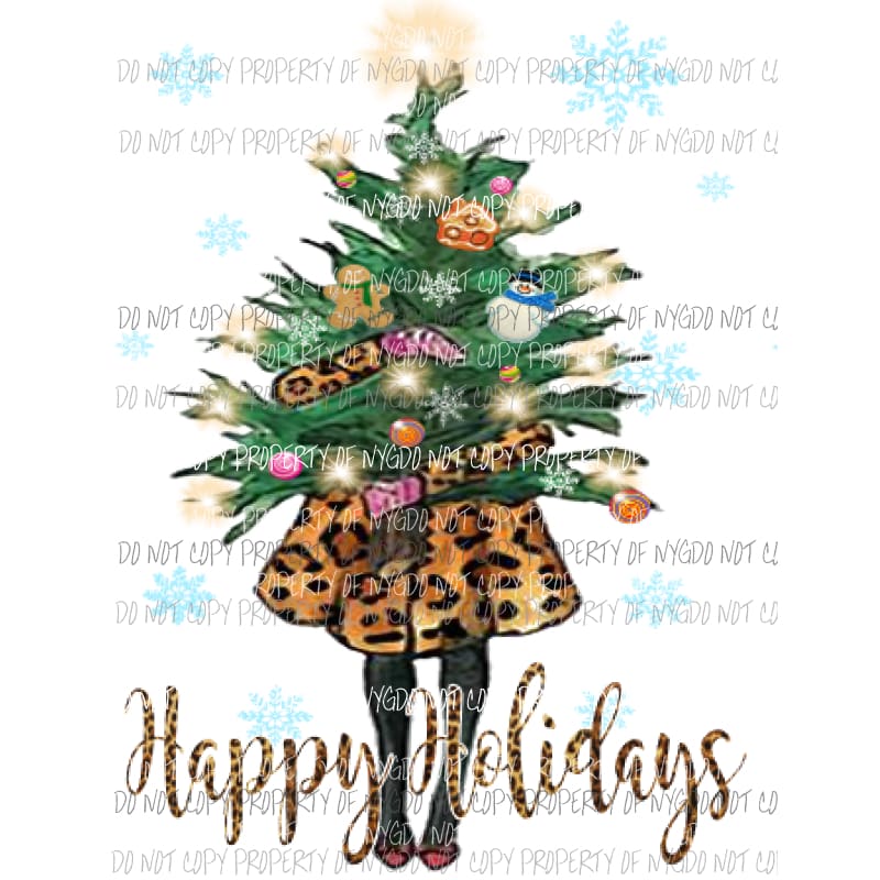 Happy Holidays Girl - leopard Sublimation transfers Heat Transfer
