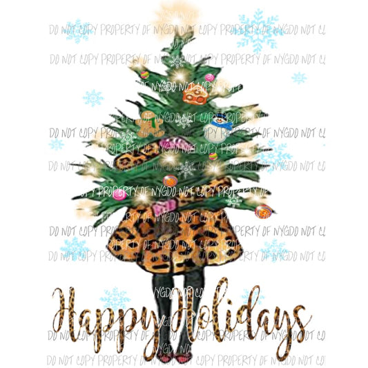 Happy Holidays Girl - leopard Sublimation transfers Heat Transfer