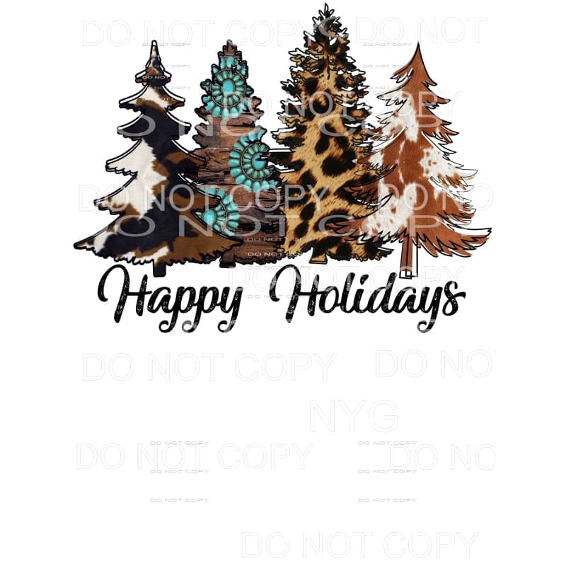 Happy Holidays Leopard Turquoise cow hide Sublimation 