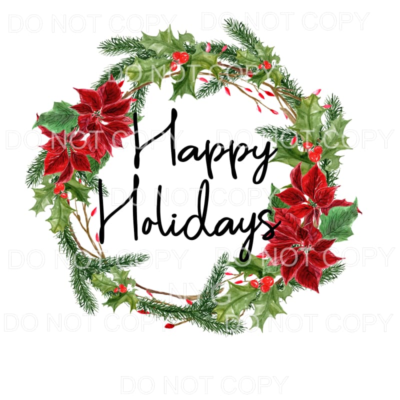 Happy Holidays Poinsettia Wreath #801 Sublimation transfers 