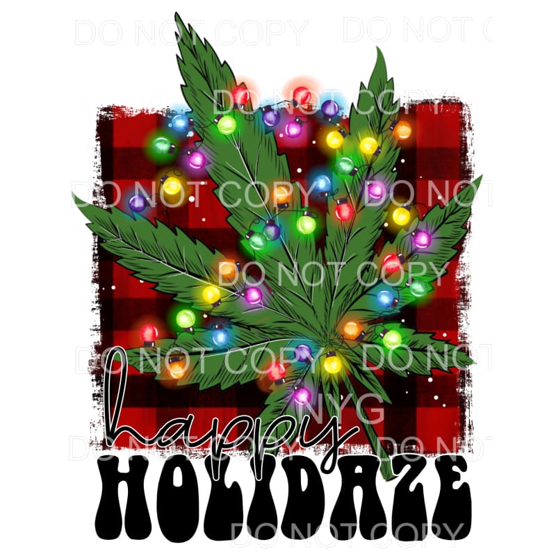 Happy Holidaze Red Plaid Christmas Lights Marijuana Cannabis