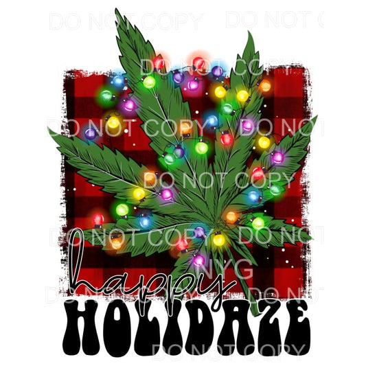 Happy Holidaze Red Plaid Christmas Lights Marijuana Cannabis