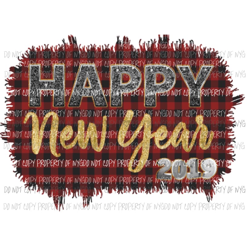 Happy New Year 2019 red plaid Sublimation transfers Heat Transfer