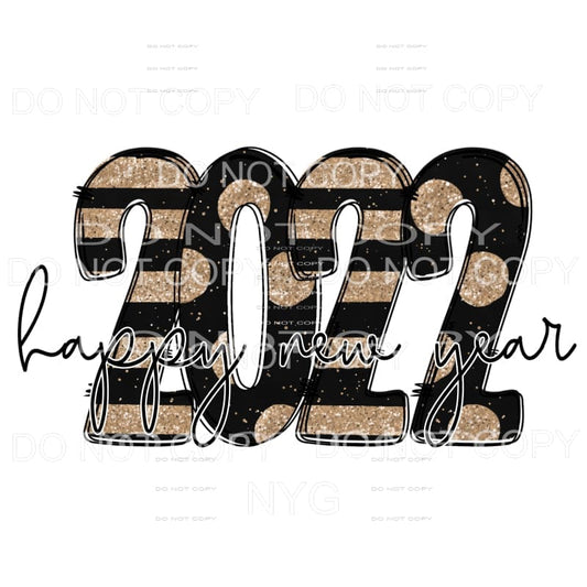 Happy New Year 2022 Black Gold Stripes Polka Dots Glitter 