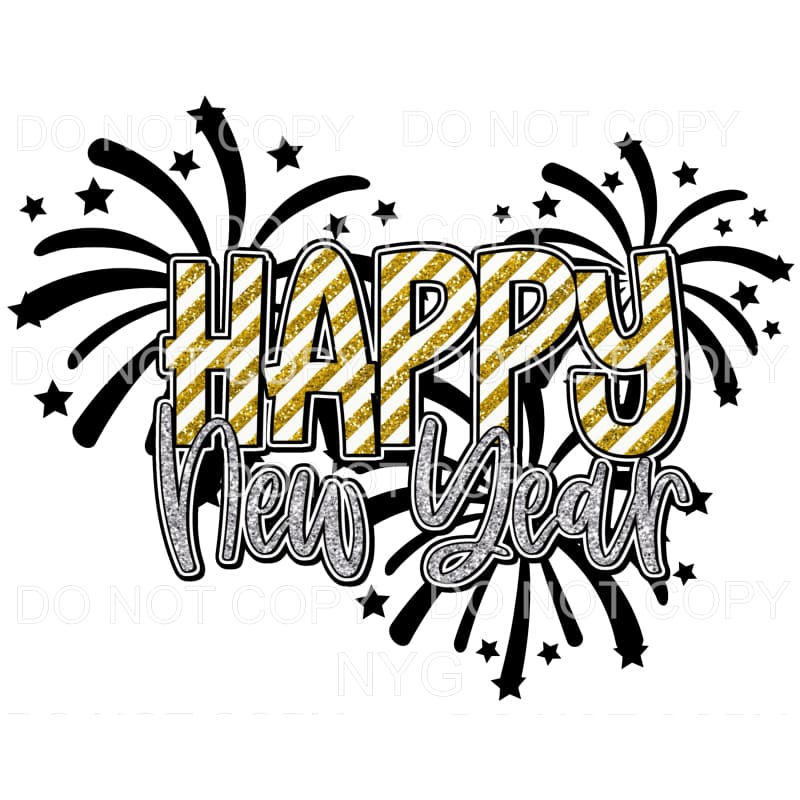 Happy New Year Gold Stripes Silver Sublimation transfers - 