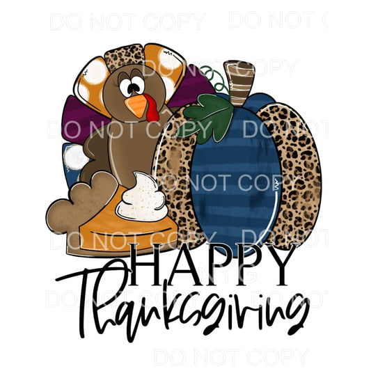 Happy Thanksgiving Turkey Pie Pumpkin Fall Colors Leopard 