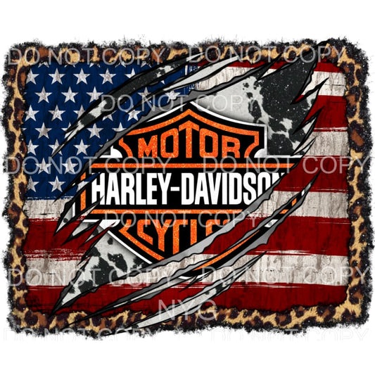 Harley Davidson Logo Cowhide Leopard Ripped Flag #802 