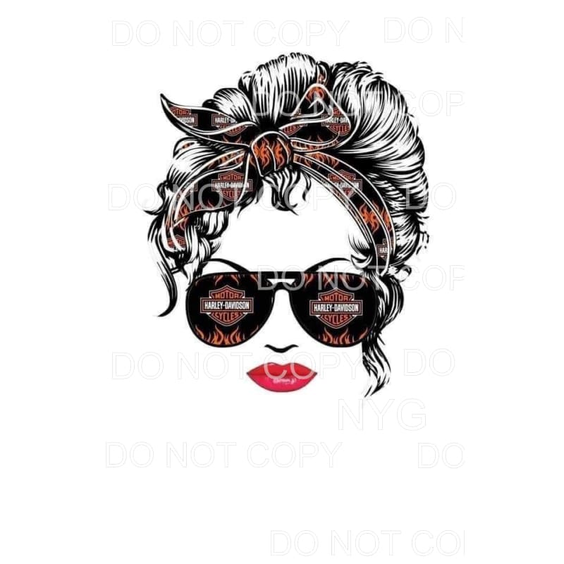 Harley Davidson Woman Messy Bun Sublimation transfers - Heat