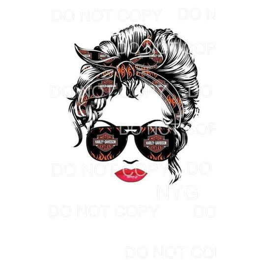 Harley Davidson Woman Messy Bun Sublimation transfers - Heat
