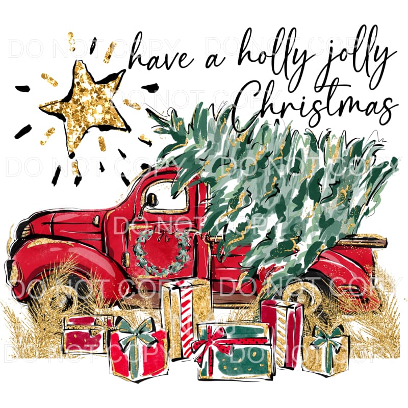 Have A Holly Jolly Christmas Red Vintage Truck Wreath Gold 