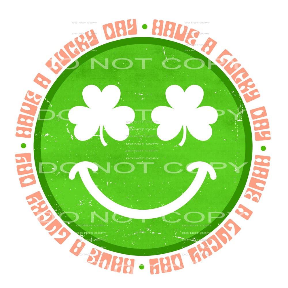 Have A Lucky Day Peach Circle Smiley Face Clover St Patricks