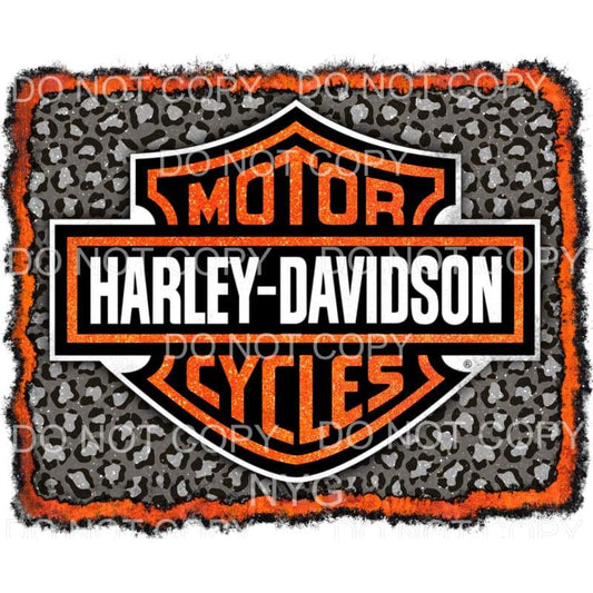 Harley Davidson Logo Grey Leopard Background Orange Frame 