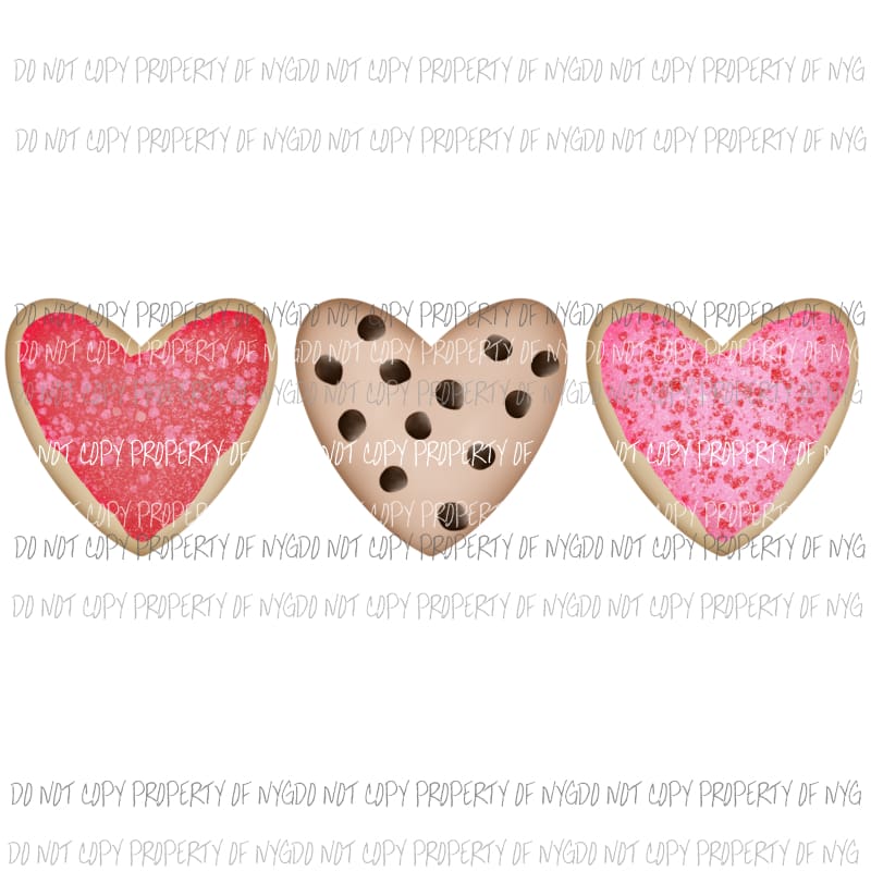 Heart Cookie trio Valentines Sublimation transfers Heat Transfer