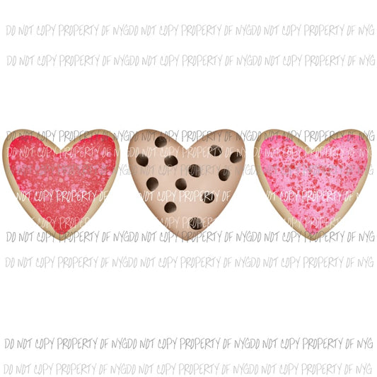 Heart Cookie trio Valentines Sublimation transfers Heat Transfer