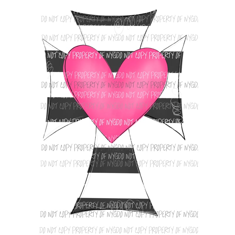 Heart Cross pink black white stripes Valentines Day Sublimation transfers Heat Transfer