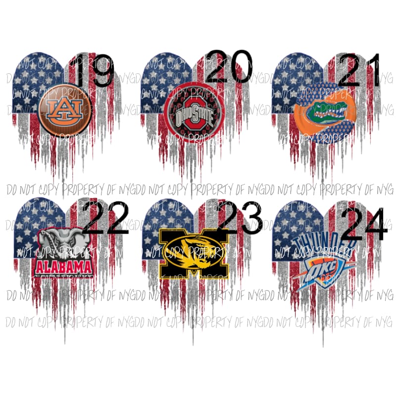 Heart Flag 19-24 you choose Sublimation transfers Heat Transfer