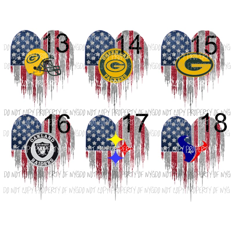 Heart flag numbers 13 - 18 you choose Sublimation transfers Heat Transfer