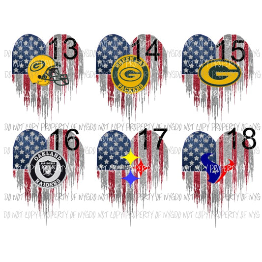 Heart flag numbers 13 - 18 you choose Sublimation transfers Heat Transfer