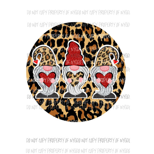 Heart Gnomes trio leopard circle Sublimation transfers Heat Transfer