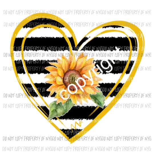 Heart sunflower black strip # 2 Sublimation transfers Heat Transfer