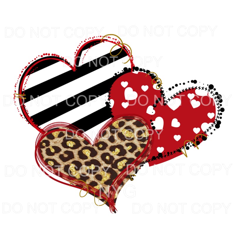 Heart Trio Black Stripes Red Hearts Leopard Sublimation 