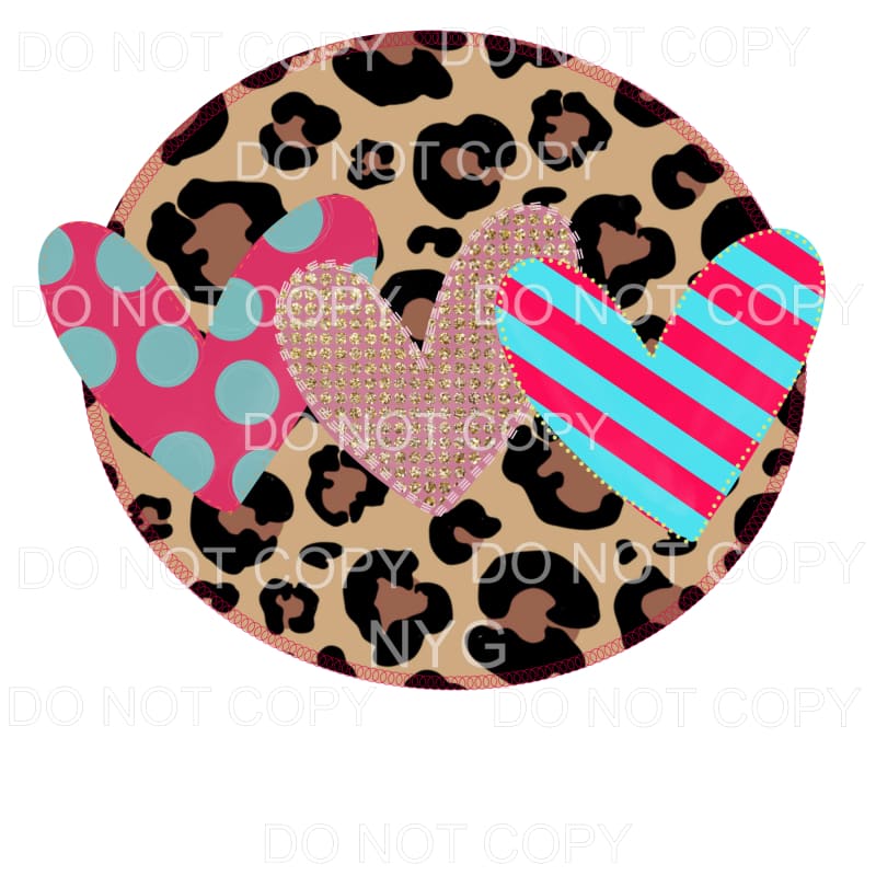 Heart Trio Leopard Circle Frame Sublimation transfers - Heat