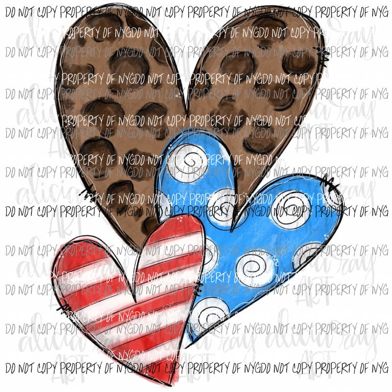 Heart Trio Leopard Red Stripes Blue Swirls Sublimation transfers Heat Transfer