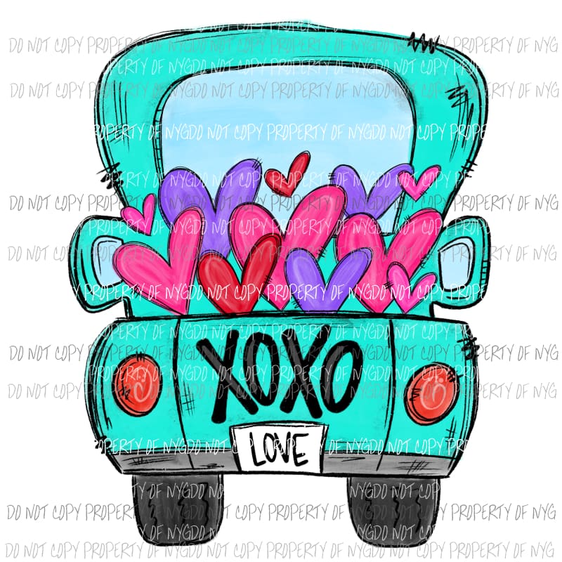 Heart Truck #2 xoxo aqua pink purple Valentines Day Sublimation transfers Heat Transfer
