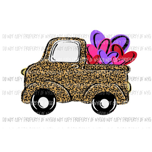 Heart Truck pink leopard aqua Valentines Day Sublimation transfers Heat Transfer