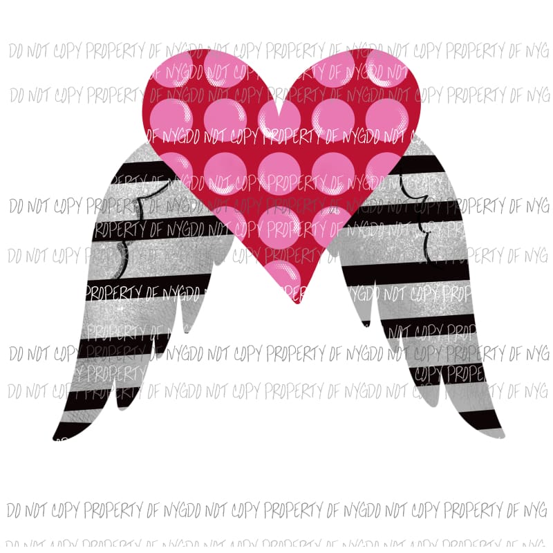 Heart Wings black stripes pink polka dots Sublimation transfers Heat Transfer