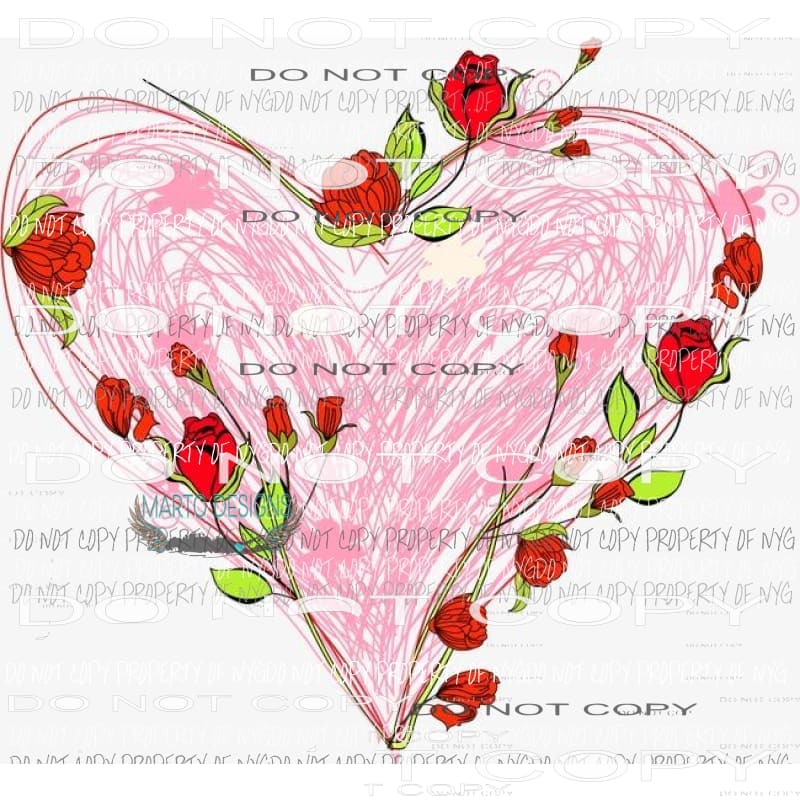 Heart with roses Sublimation transfers Valentines day love Heat Transfer