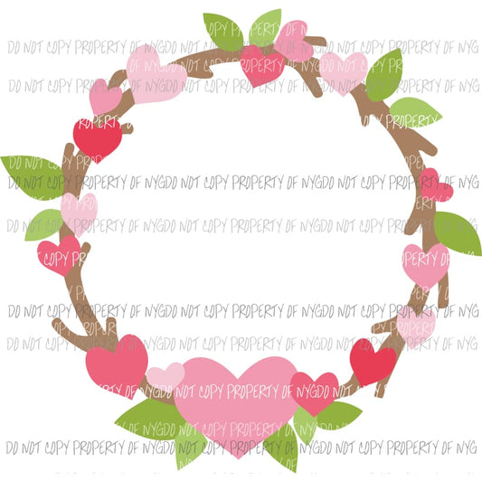 Heart Wreath Valentines Sublimation transfers Heat Transfer